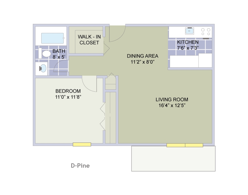 1 Bedroom (A) 1 Bathroom